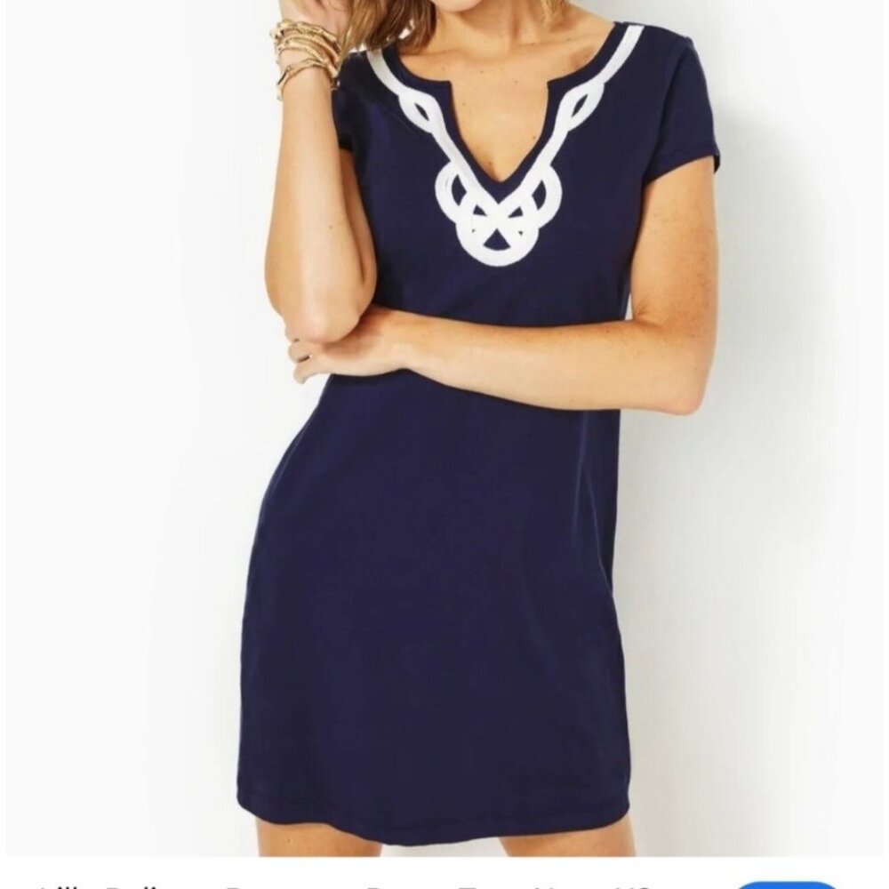 Lilly Pulitzer Womens Sz M Navy Blue Nautical Knot Shift Dress Elegant Workwear